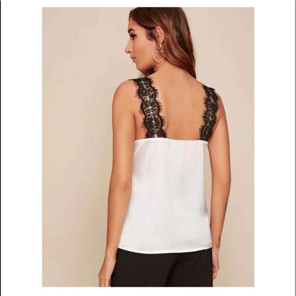 White Satin/Black Lace; Cami; Small, NEW - Picture 2 of 10